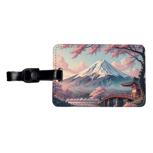 Mount Fuji During Cherry Blossom Season Japan Travel Faux Leather Luggage Tag