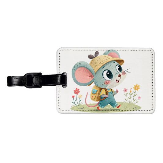 Mouse Children's Illustration Style Travel Faux Leather Luggage Tag