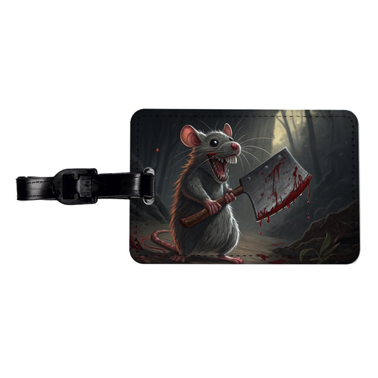 Mouse Holding A Bloody Meat Cleaver Halloween Scary Travel Faux Leather Luggage Tag