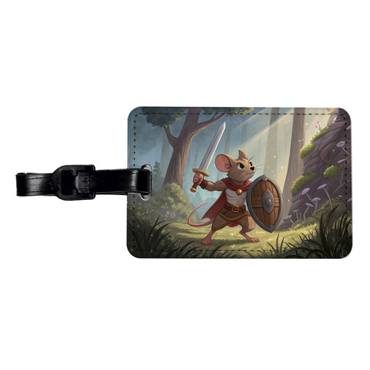Mouse Warrior With Sword And Shield Travel Faux Leather Luggage Tag