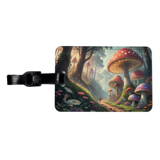 Mushroom Forest Anime Style Fantasy Travel Faux Leather Luggage Tag