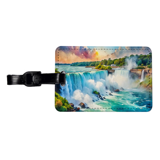 Niagara Falls New York Watercolor Travel Faux Leather Luggage Tag