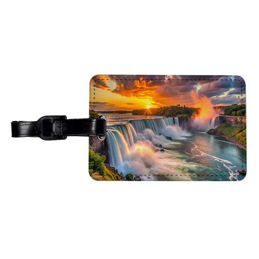 Niagara Falls At Sunset New York Travel Faux Leather Luggage Tag