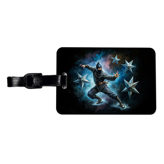 Ninja Warrior Throwing Stars Black Watercolor Travel Faux Leather Luggage Tag
