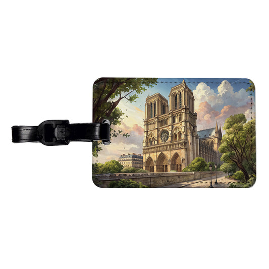 Notre Dame Church Paris France Travel Faux Leather Luggage Tag