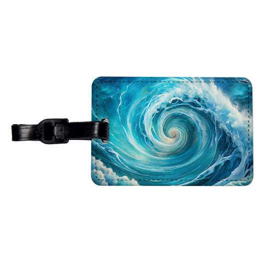 Ocean Spiral Whirlpool Watercolor Travel Faux Leather Luggage Tag