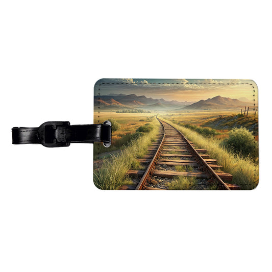 Old Train Tracks Vanishing Into The Distance Travel Faux Leather Luggage Tag
