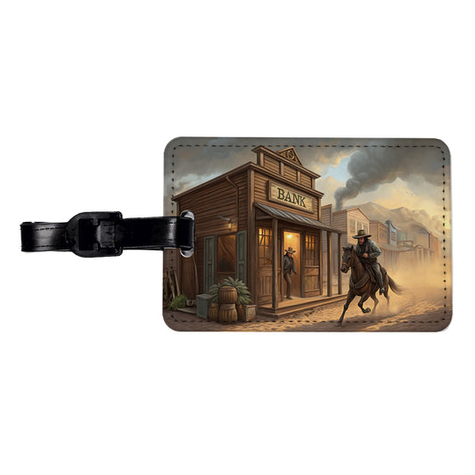 Old West Bank Robbery Western Travel Faux Leather Luggage Tag