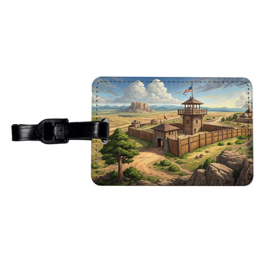Old West Frontier Fort Cowboy Western Travel Faux Leather Luggage Tag