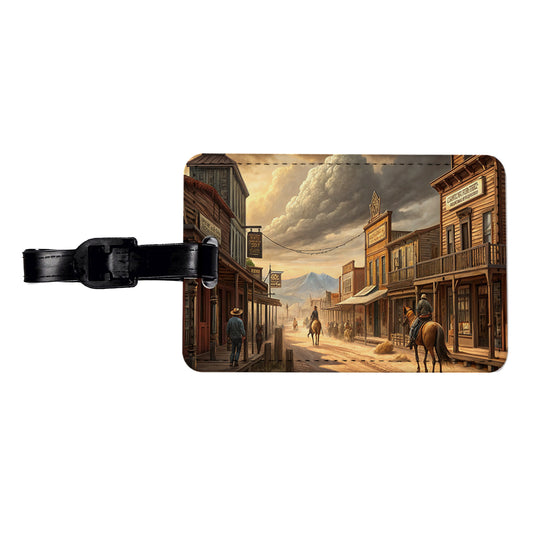 Old West Frontier Town Western Americana Travel Faux Leather Luggage Tag
