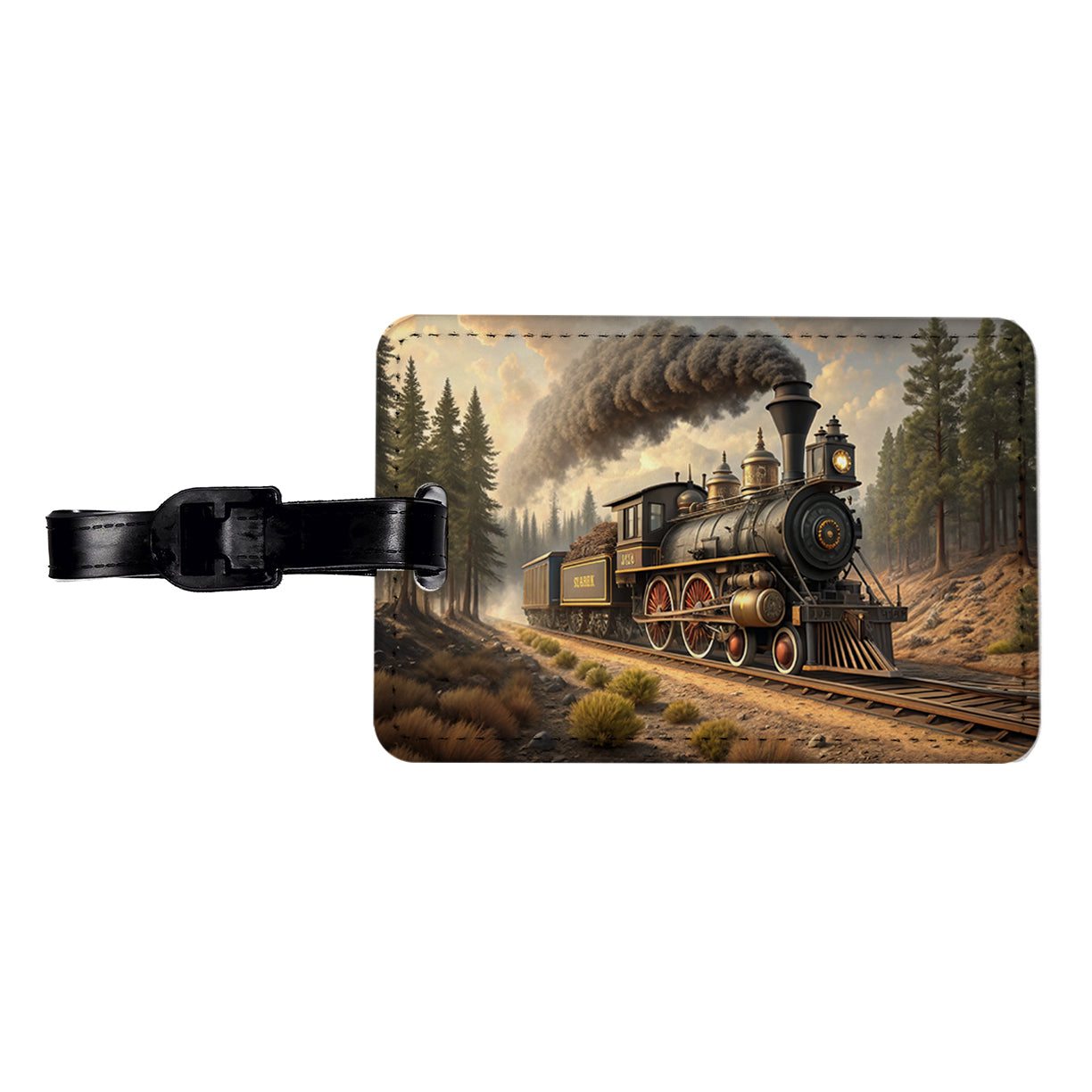Old West Steam Locomotive Western Travel Faux Leather Luggage Tag