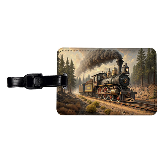 Old West Steam Locomotive Western Travel Faux Leather Luggage Tag