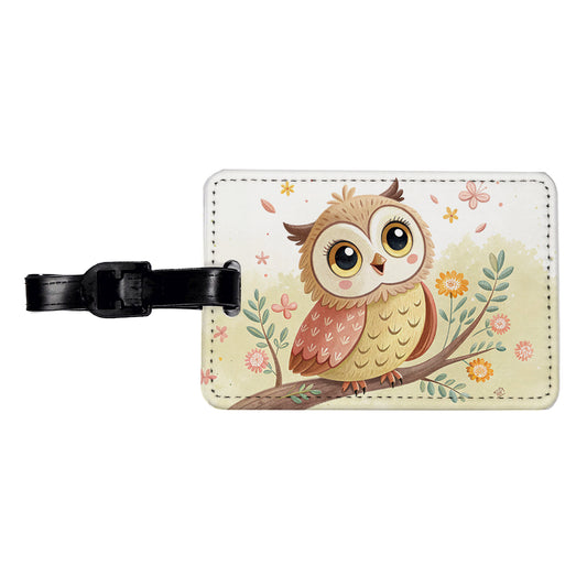 Owl Children's Illustration Style Travel Faux Leather Luggage Tag
