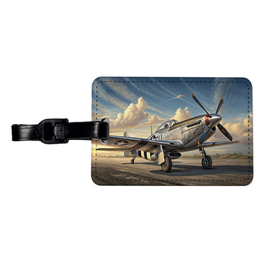 P-51 Mustang WWII US Fighter Plane Travel Faux Leather Luggage Tag