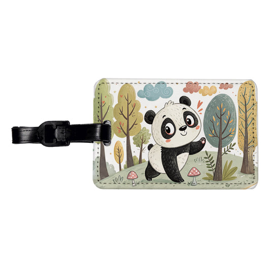 Panda Children's Illustration Style Travel Faux Leather Luggage Tag