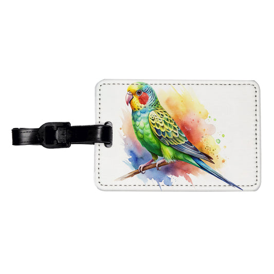 Parakeet Watercolor Travel Faux Leather Luggage Tag
