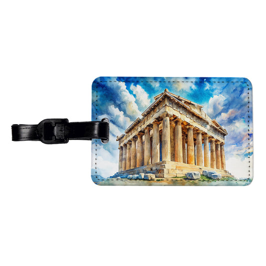 Parthenon Temple Athens Greece Greek Watercolor Travel Faux Leather Luggage Tag