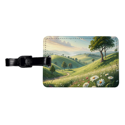 Pastoral Pretty Hillside Landscape Travel Faux Leather Luggage Tag