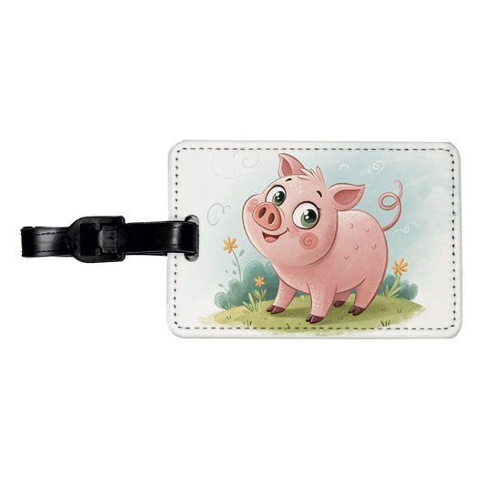Pig Children's Illustration Style Travel Faux Leather Luggage Tag