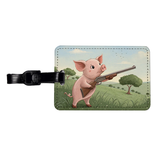 Pink Pig With A Shotgun Travel Faux Leather Luggage Tag