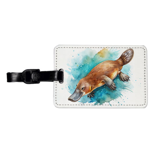 Platypus Swimming Watercolor Travel Faux Leather Luggage Tag