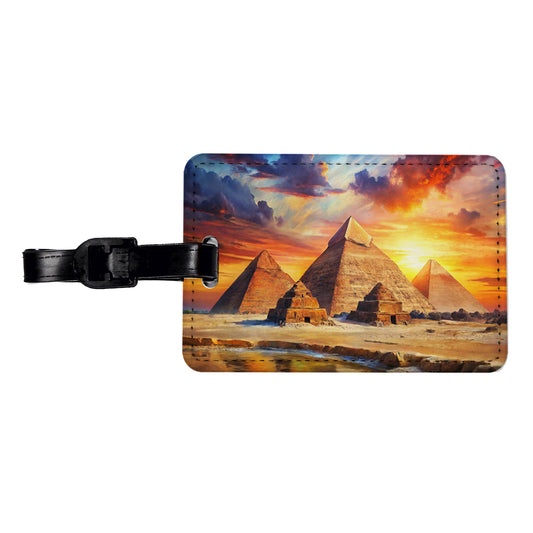 Pyramids Of Giza Egypt At Sunset Watercolor Travel Faux Leather Luggage Tag
