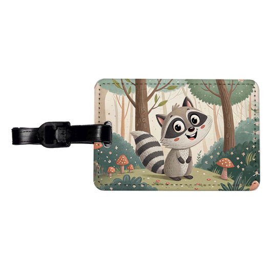 Raccoon Children's Illustration Style Travel Faux Leather Luggage Tag