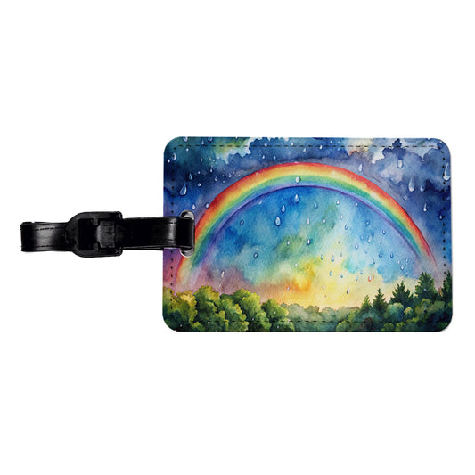 Rainbow After Rain Storm Watercolor Travel Faux Leather Luggage Tag
