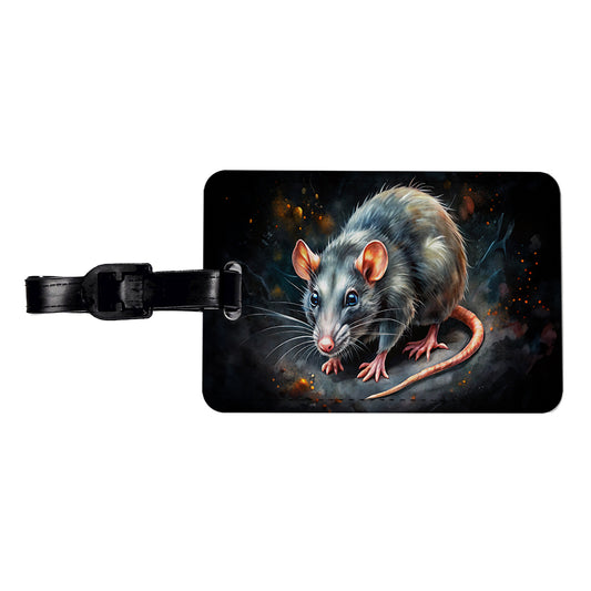 Rat Black Watercolor Travel Faux Leather Luggage Tag