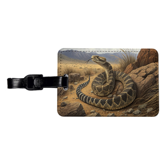 Rattlesnake Reptile on the Prairie Desert Travel Faux Leather Luggage Tag