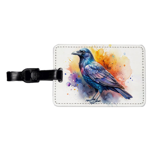 Raven Colorful Watercolor Travel Faux Leather Luggage Tag