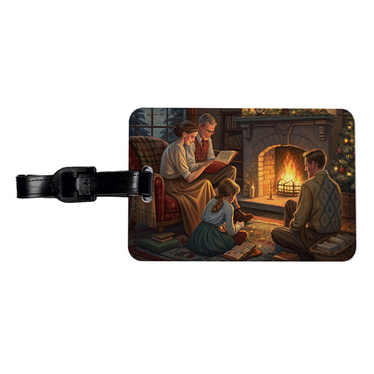 Reading by the Fireplace Americana Travel Faux Leather Luggage Tag