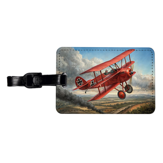Red Baron's WWI Fokker Triplane Travel Faux Leather Luggage Tag