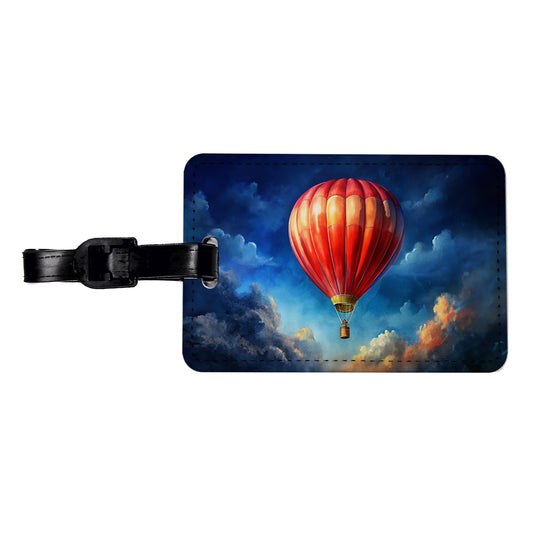 Red Hot Air Balloon in the Blue Sky Travel Faux Leather Luggage Tag