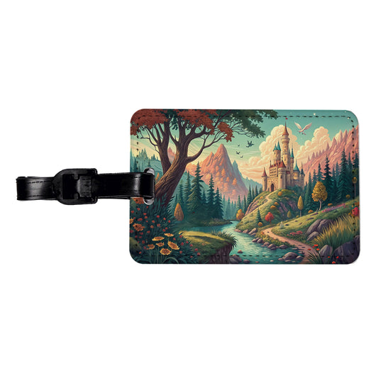 Retro Fantasy Art Castle Kingdom Scene Travel Faux Leather Luggage Tag
