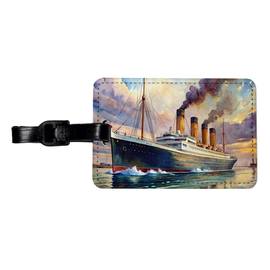 RMS Titanic Ocean Liner Cruise Ship Underway Watercolor Travel Faux Leather Luggage Tag