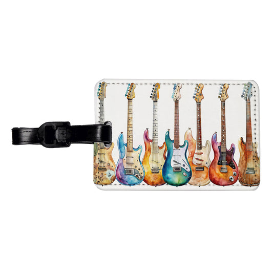 Rock And Roll Guitar Collection Watercolor Travel Faux Leather Luggage Tag
