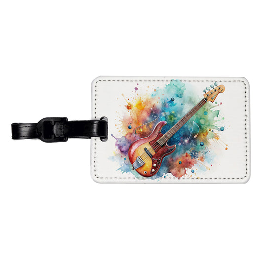 Rock And Roll Guitar Watercolor Travel Faux Leather Luggage Tag
