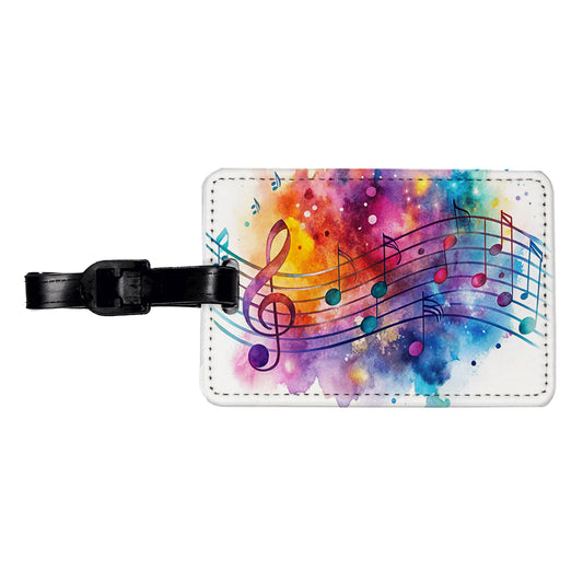 Rock And Roll Music Notes Watercolor Travel Faux Leather Luggage Tag