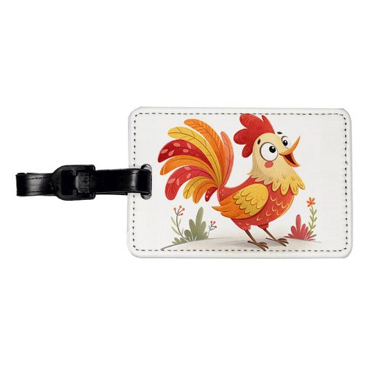 Rooster Children's Illustration Style Travel Faux Leather Luggage Tag
