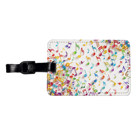 Scattered Colorful Rainbow Music Musical Notes Travel Faux Leather Luggage Tag