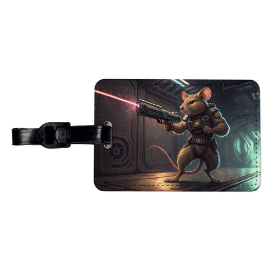 Sci-fi Action Hero Mouse With Laser Gun Travel Faux Leather Luggage Tag