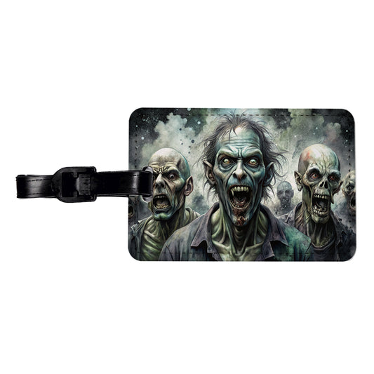 Shambling Zombies Monsters Black Watercolor Travel Faux Leather Luggage Tag