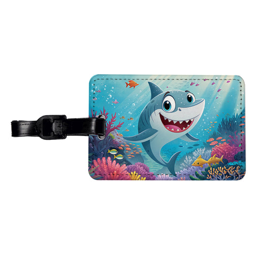 Shark Children's Illustration Style Travel Faux Leather Luggage Tag