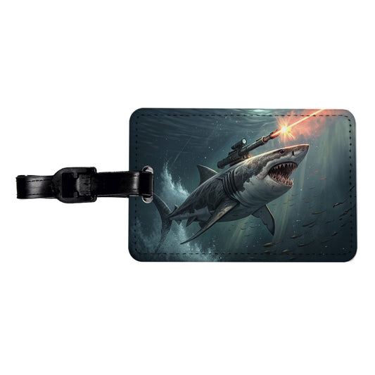 Shark With Laser Gun Mounted On Its Back Travel Faux Leather Luggage Tag
