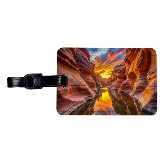 Slot Canyons And Water At Sunset Utah Arizona Travel Faux Leather Luggage Tag