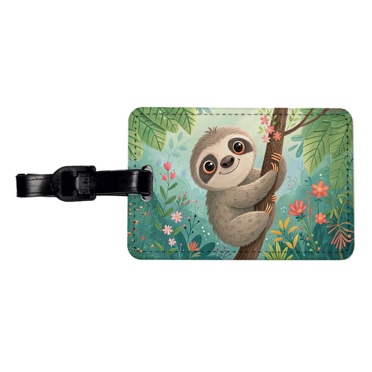 Sloth Children's Illustration Style Travel Faux Leather Luggage Tag