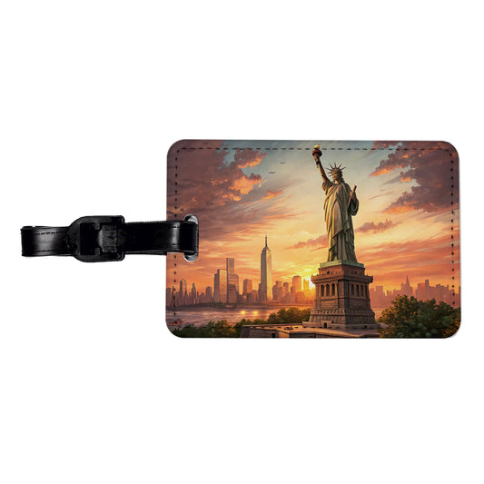 Statue Of Liberty During Sunset New York City Travel Faux Leather Luggage Tag