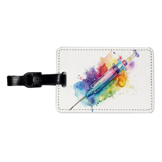 Syringe Shot Medical Vaccine Watercolor Travel Faux Leather Luggage Tag