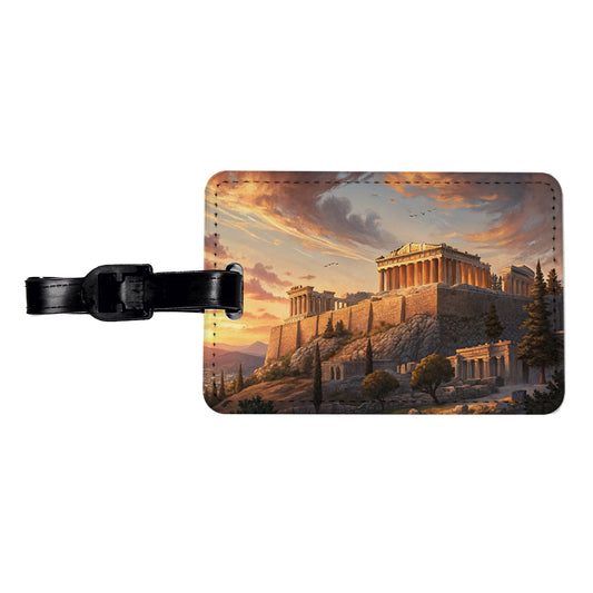 The Acropolis At Golden Hour Athens Greece Travel Faux Leather Luggage Tag